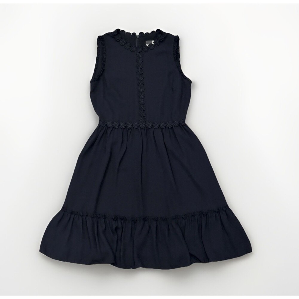 Kate Spade Dress Size Embroidered Floral Applique Trim Ruffle Hem Coquette